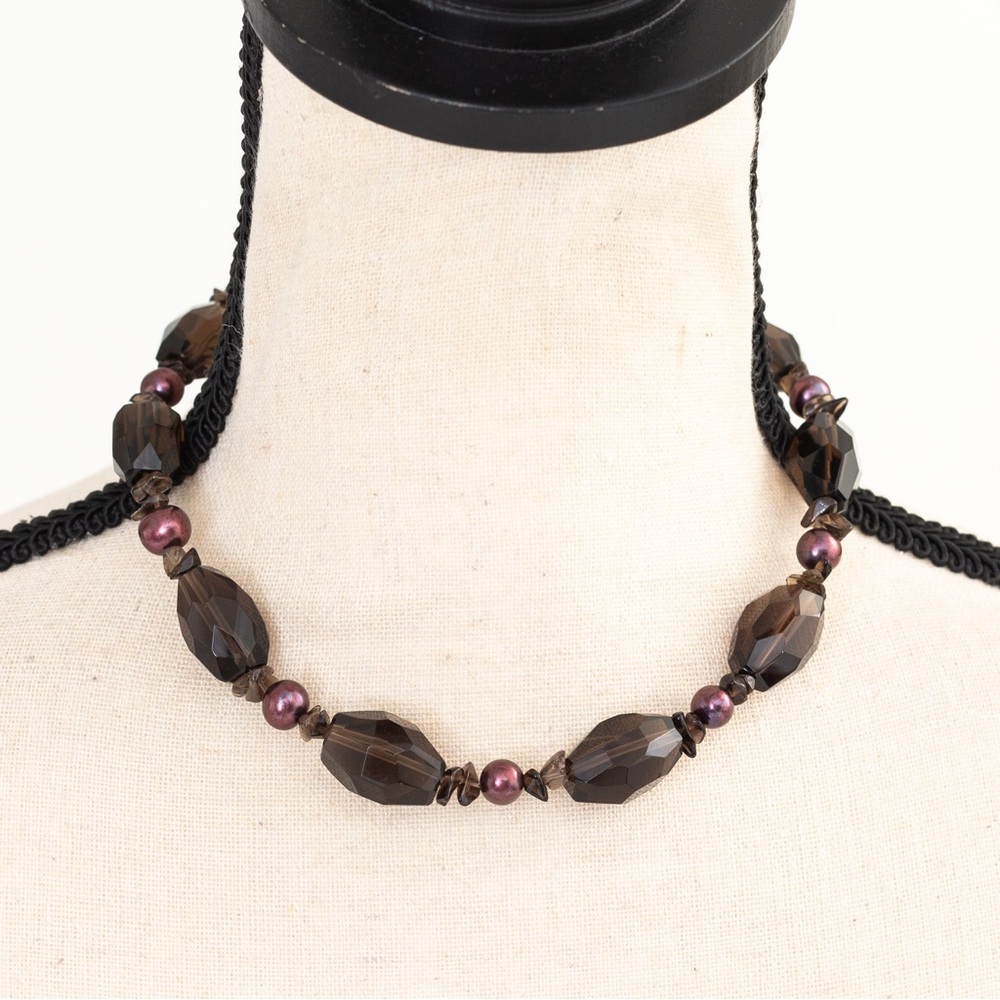 Choker necklace smoky quartz & colored pearls & sterling silver Deb Guyot